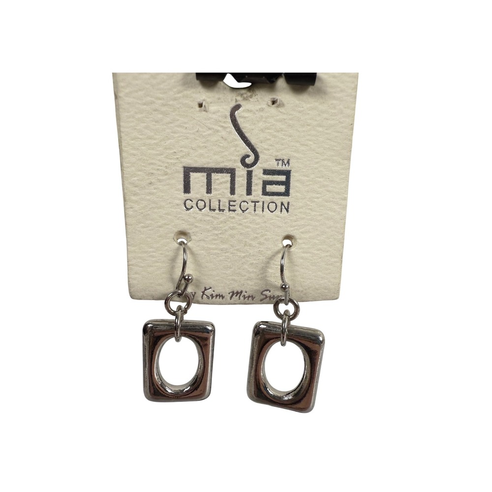 NEW Mia Collection Square Hoop Dangle‎ Earrings Silver Tone Lead Compliant